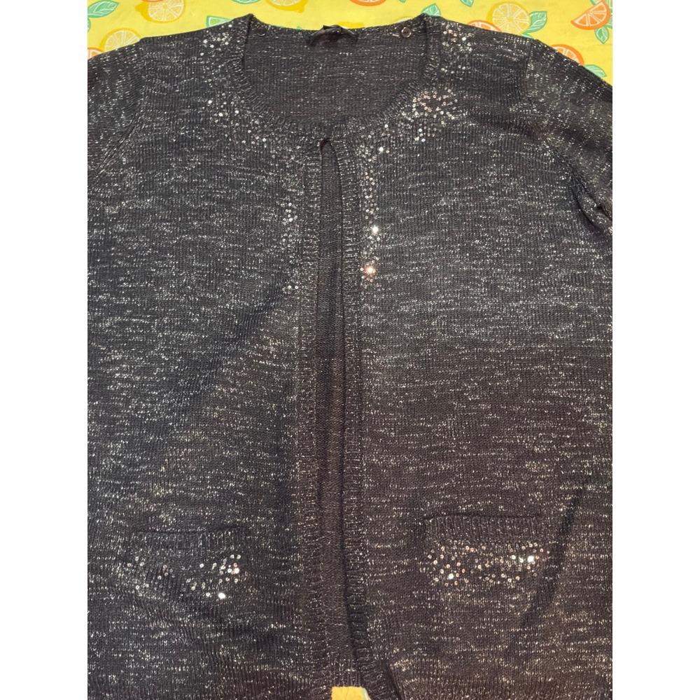 Shimmer Womens Susan Graver Sequin Knit Cardigan L‎ Charcoal Grey